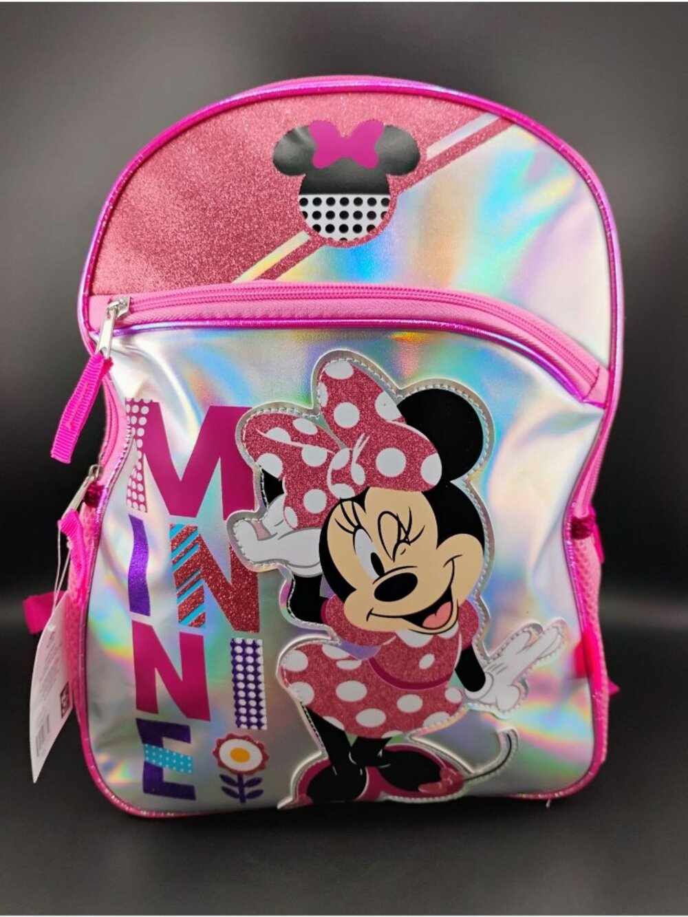 Minnie Mouse Kids Backpack With Glittery Pink & Iridescent Details